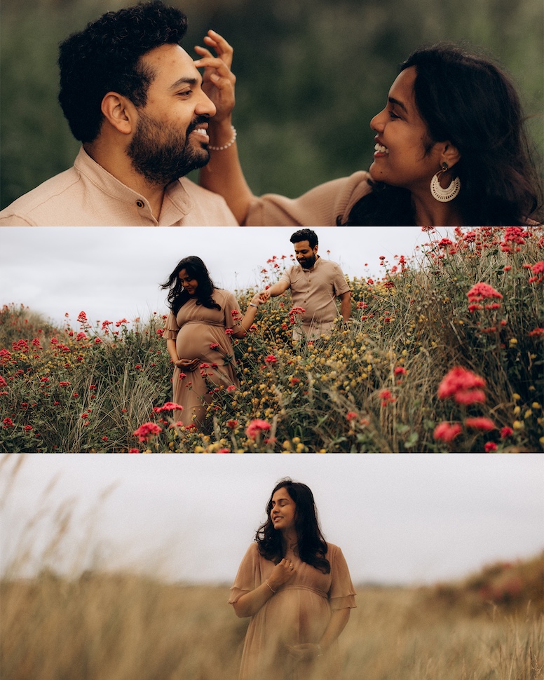 Alok maternity session at Bull Island, Dublin Bay — coastal maternity photography Ireland
