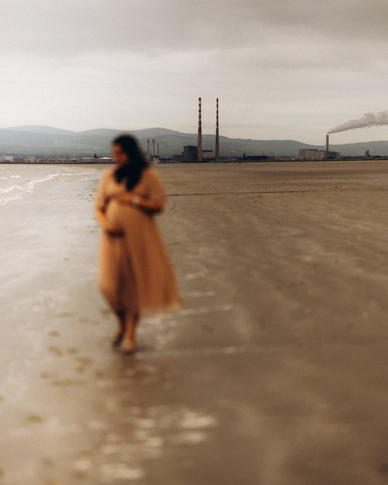 Alok — expecting mother on the shore, Bull Island, Dublin Bay