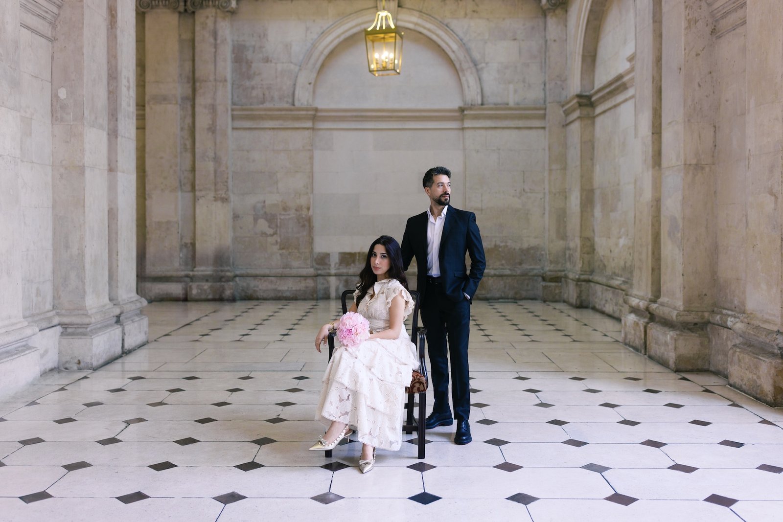 Amar and Hosam — pre-wedding photography at Dublin City Hall, rotunda, Dame Street
