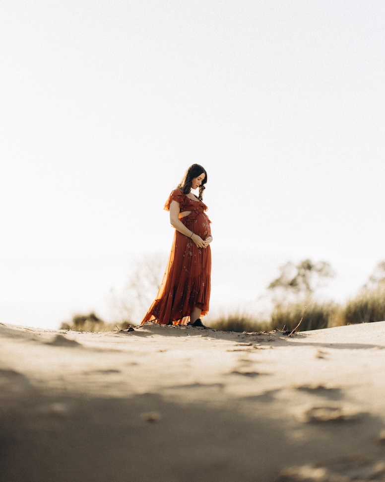 Maternity self-portrait at sunset on Brittas Bay beach, Co. Wicklow