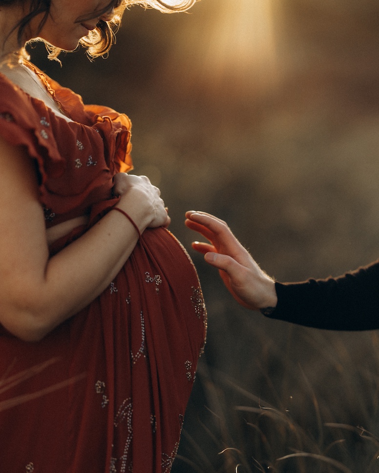 Expecting at Brittas Bay beach — sunset maternity portrait, Co. Wicklow