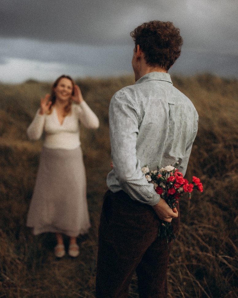 Juliette & Cian — sandy shore engagement portrait, Bull Island, Dublin Bay