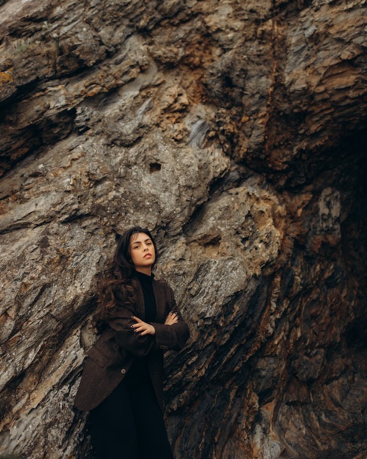 Leticia at Killiney Beach, Dublin Bay — natural light portrait, sea and cliffs
