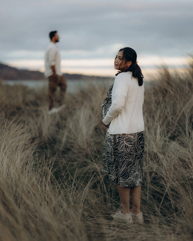 Priyanka & Satwik — baby bump by the sea, Bull Island, Dublin Bay