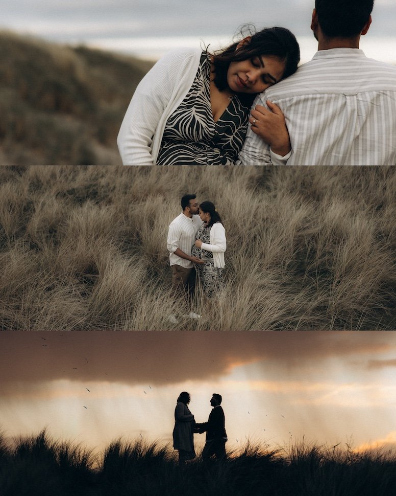 Priyanka & Satwik — sea dunes maternity portrait, Bull Island, Dublin Bay