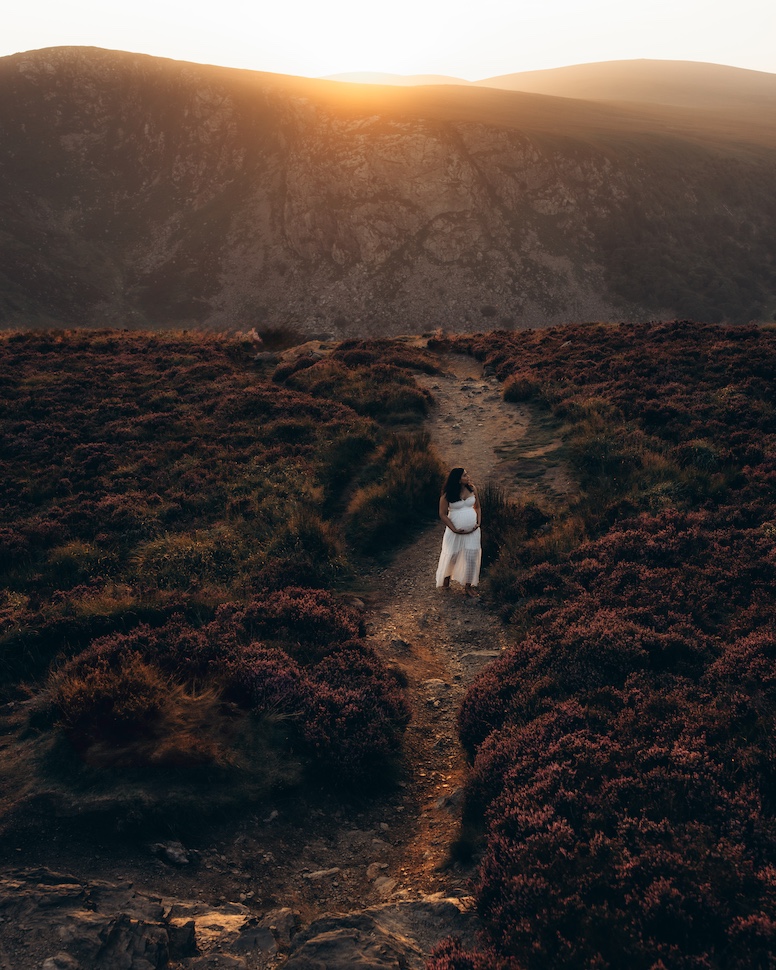 Rachita & Sid — Irish landscape expecting couple, Wicklow Mountains near Guinness Lake