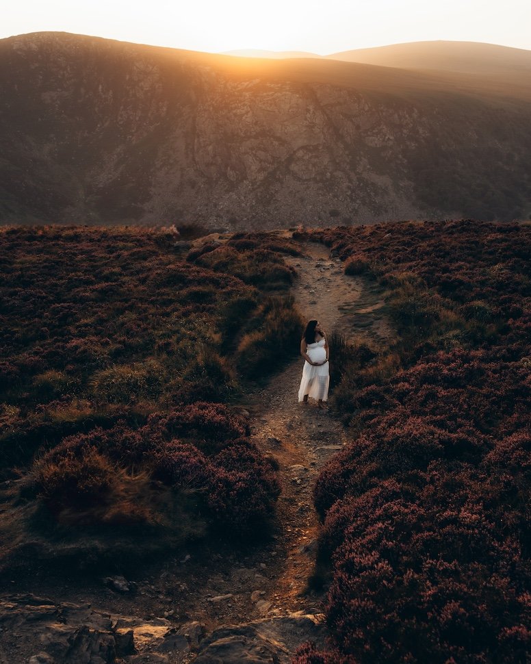 Rachita & Sid — Irish landscape expecting couple, Wicklow Mountains near Guinness Lake