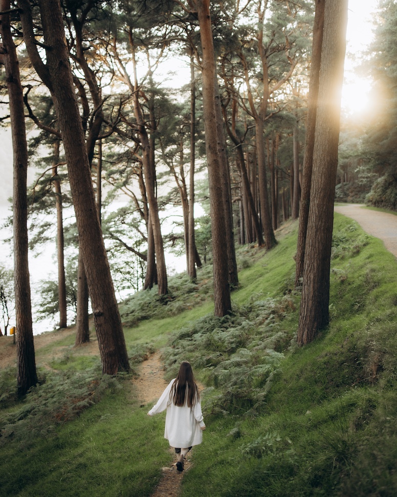 Tatiana and Ivan in the pine forest at Glendalough — maternity photography Wicklow