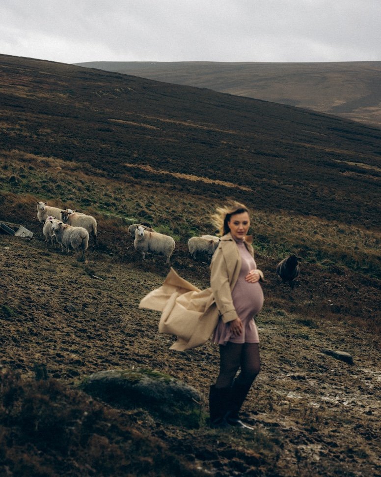 Zoya & Alex — expecting parents open moorland, Wicklow Mountains